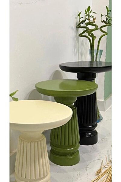 Simillo Home&Living Wood Ahşap Renkli 3’lü Set Mantar Yan Sehpa Fiskos Çiçekl...