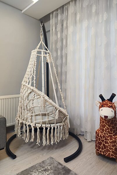 WOODSHUT Makrome Salıncak Minderli (KREM) - %100 El Işçiliği Mis38006m