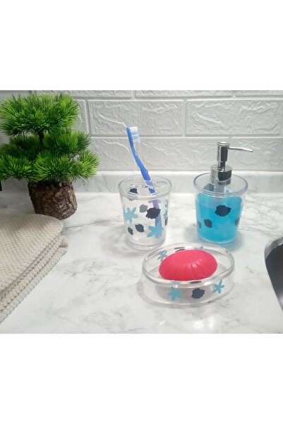 Genel Markalar Benekli Desen 3 Lü Banyo Seti Akrilik