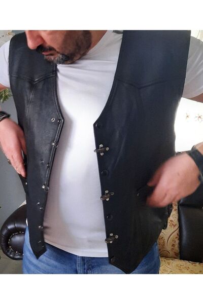 ArdaStilDeri Hakiki Deri Motorcu Chopper Yelek
