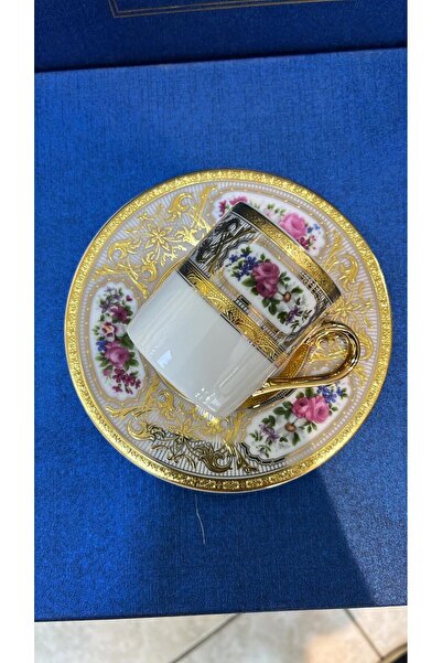 ROY KING Çiçek Desen Vintage Gold Yaldızlı Altın Kaplama 6 Lı Kahve Fincan Ta...