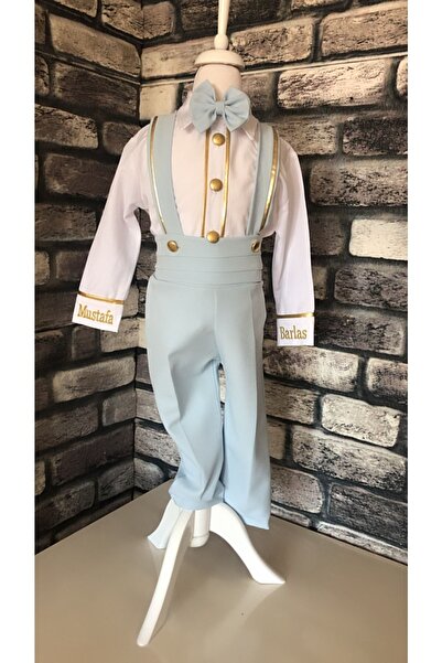 HOBİ Bebe Mavi -gold Detaylı Salopet Takım