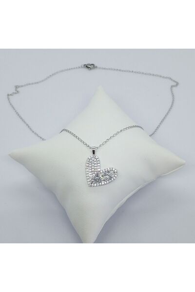 Ödül Moda قلادة قلب من حجر الزركون الفضي الصلب