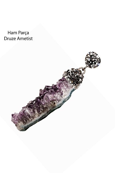 Tesbih Atölyesi Natural Druze Amethyst Stone - Raw Unprocessed and Certified Necklace