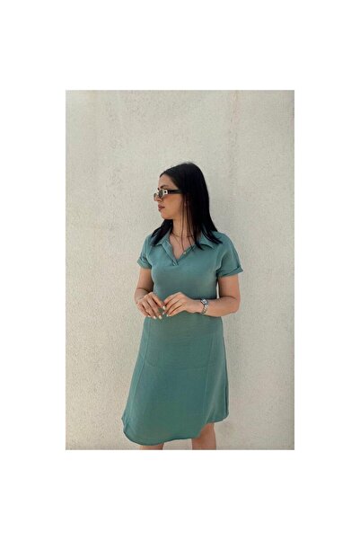 Butikk Polo Yaka Poplin Mint Yeşil Elbise