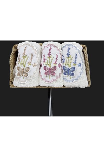 Çapa Home Çapa Home Σετ Πετσέτες Κεντητές 3 τεμαχίων - Floral Pattern, Βαμβακερό, 30x50