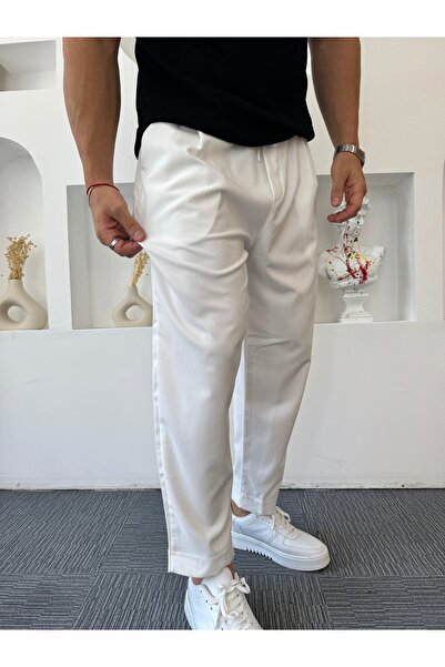 UTTBASİC Beyaz Bağcıklı Boyfriend Gabardin Joger