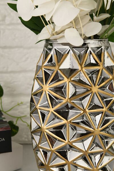 ANGDESİGN AngDesign Dekoratif Sedef Cam Vazo Gold Kaplamalı-26 cm