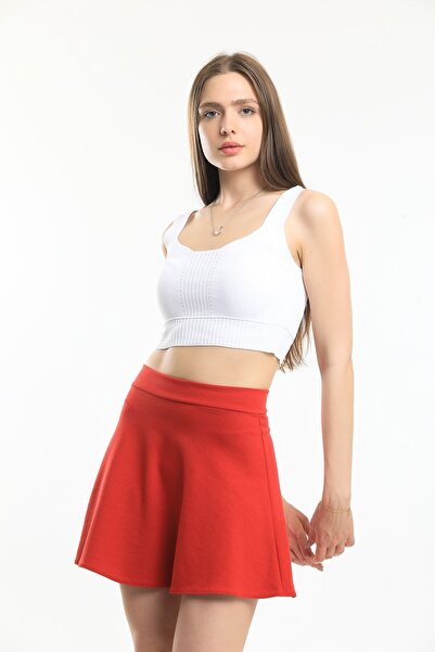 Elia Moda Kadın Kırmızı Mini Kloş Etek