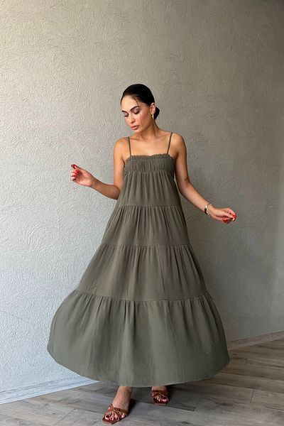 Seda Yalçın Atelier Khaki Sardinia Gipe Detailed Strappy Dress