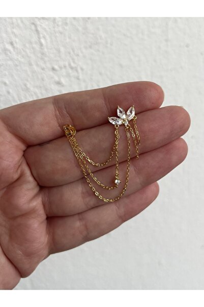 ds denizden silver Tekli gümüş zincirli lotus küpe - 1 adet