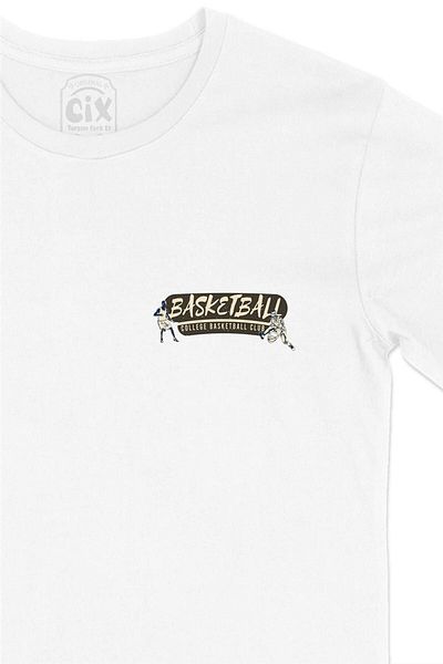 Cix Tricou alb imprimat cu buzunar pentru clubul de baschet