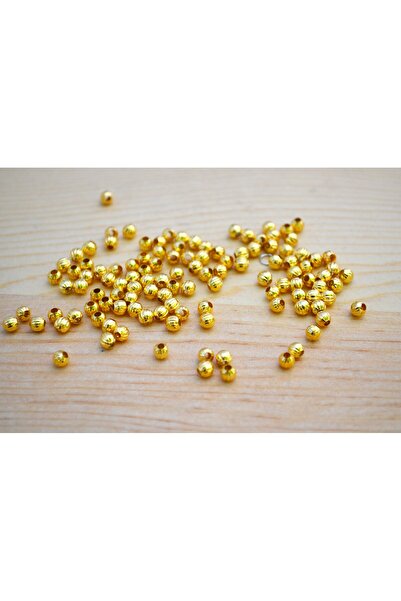 FlowerAksesuar 100 Adet - 4 mm Çizgili Dorika Boncuk, Metal Boncuk, Metal Des...