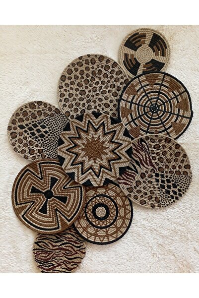 Joly El Yapımı Afrikan Tabak Etnik Hasır Tabak Seti Bohem Duvar Dekoru Afrika Tabak