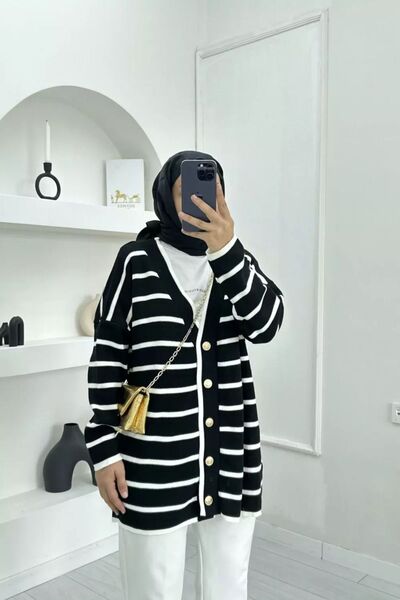 AVSARWEAR Χρυσό χρώμα Γυναικεία ριγέ πλεκτή ζακέτα