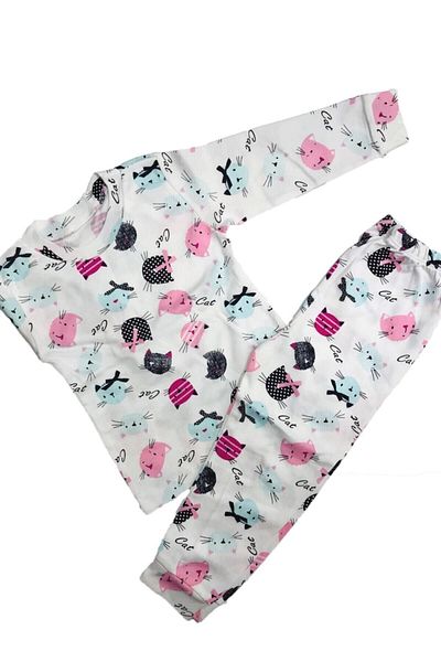 Nayinom Cat Patterned Seasonal Baby Girl Pajamas Set Nursery 100% Cotton