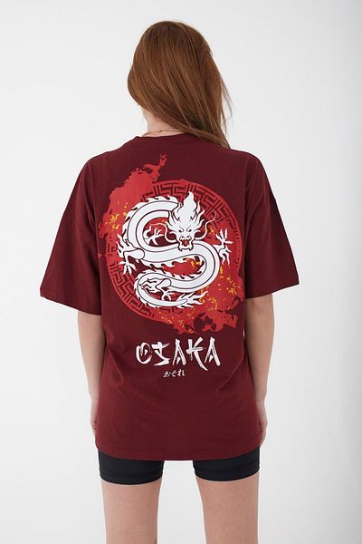 Mad&Calf Μπλουζάκι Unisex Oversize Osaka με εμπριμέ Loose Cut