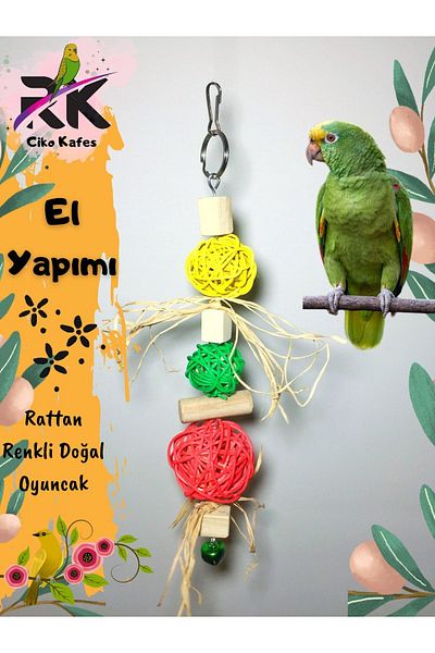 Ciko Kafes Parrot Toy Colorful Rattan Ball Hanging Bird Toy