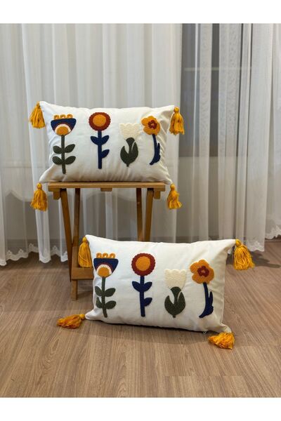 Ottoson 2'li Punch Işlemeli Nakışlı Panç Dekoratif Kırlent Kılıfı