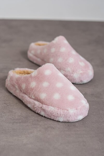Moda Frato Modafrato PUANLI PELUŞ Kadın Ev Terliği Kışlık Terlik Sessiz Taban