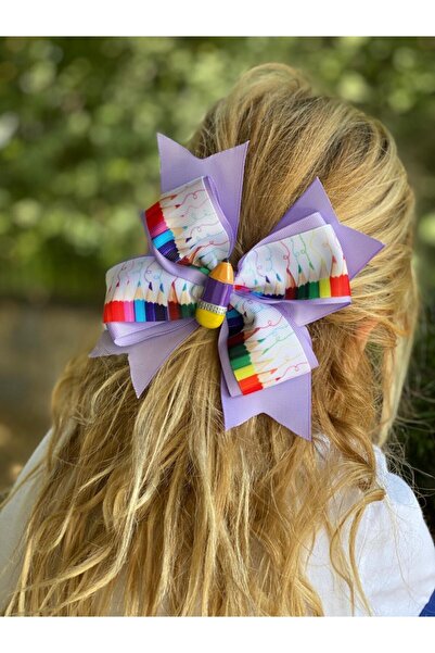 QUEEN AKSESUAR Okula Dönüş Tokaları Lila Kalemli Okul Tokası Klipsli Figürlü