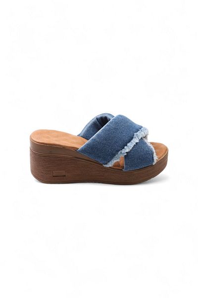Lady Mia Women's Wedge Heeled Denim Jeans Slippers