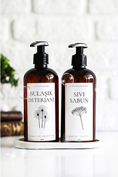 LALEZEN HOME Flowering Liquid Dish Label Plastic Bottle with White Stand 500 Ml