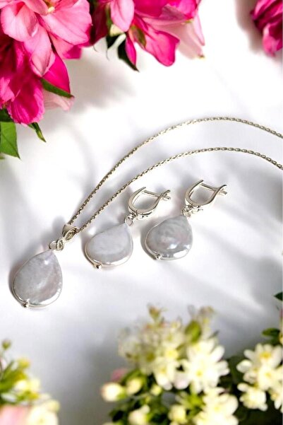 CRAZY TAKI TASARIM 925 Ayar Gümüş Hakiki Kültür İncisi Kolye-küpe Set