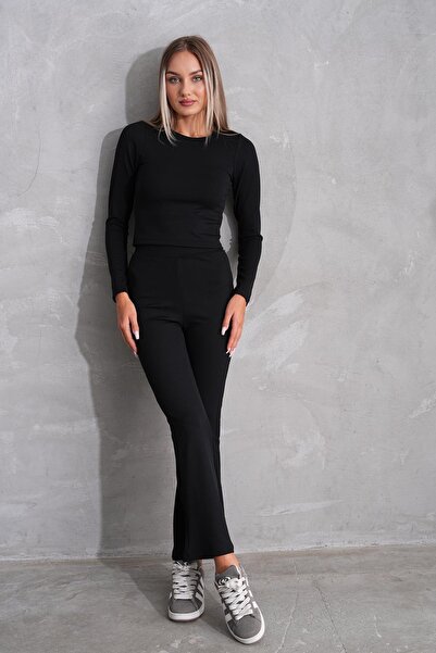 WestBound Жіночий боді з підкладкою - іспанські штани, лосини, чорний комплект з двома штанами-палаццо