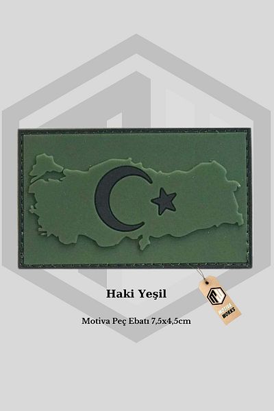 Motiva 7.5x4.5cm Khaki Green Turkish Flag - Velcro and Maped Veil Model
