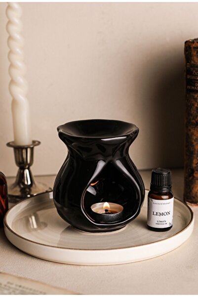 LALEZEN HOME Siyah Seramik Buhurdanlık (Esans Hediyeli)
