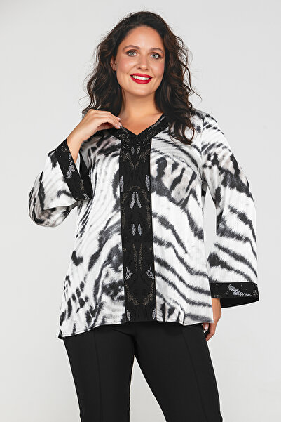 MİYORO Animal Patterned Plus Size Women's Blouse
