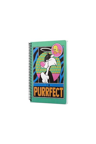 Mabbels لوني تونز I'm Purrfect Spiral Notebook أخضر - مربعات