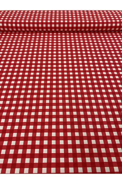 DecoKır Premier Home Red Checkered Care Free Stain Resistant Water Repellent Duck Linen Fabric