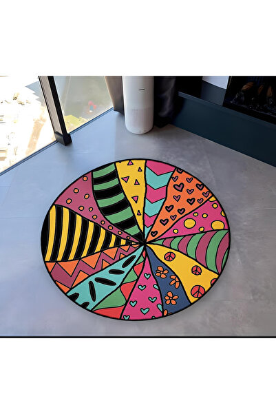 Rugs Modern Halı Mira Yuvarlak Çok Renkli Şekiller Dokuma Taban Dekoratif Hal...