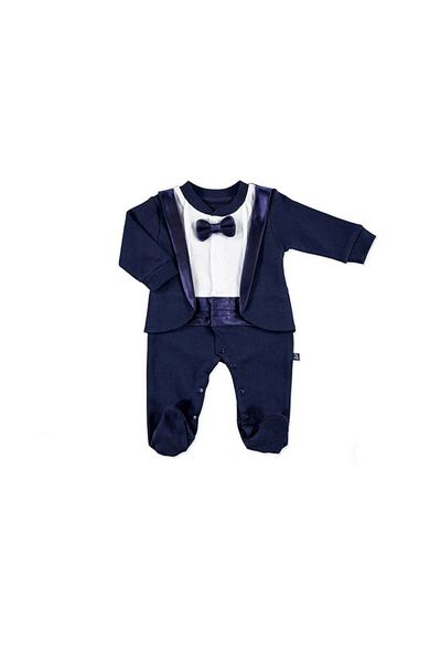 Mymio Baby Tuxedo Interlock Long Sleeve Booties Baby Collar Jumpsuit
