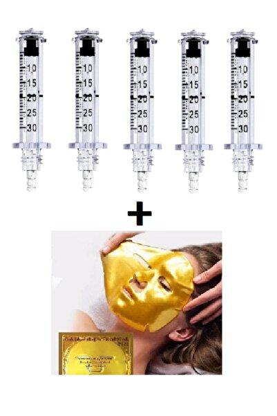 DİZAYNSHOP Hyaluron Pen Kalem Için 0.3ml 5 Adet Iğnesiz Başlık + ALTIN MASKE
