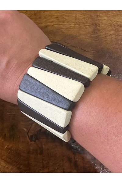 Gönülden Tasarım Elastic Unisex Bracelet with Bamboo and Wood Design