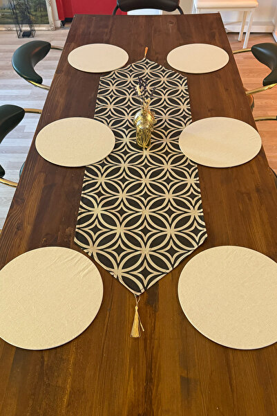 Weblonya Amerikan Servisi  Desenli Runner Masa Örtüsü Supla Set 6131