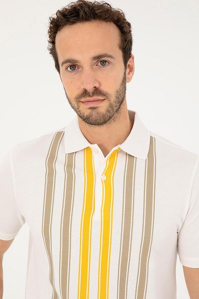 U.S. Polo Assn. ΒΑΣΗ. Ανδρικό αθλητικό μπλουζάκι πόλο με λαιμόκοψη POLO - κανονική εφαρμογή G081GL011.000. 1826908   Gardez 019 Εκρού