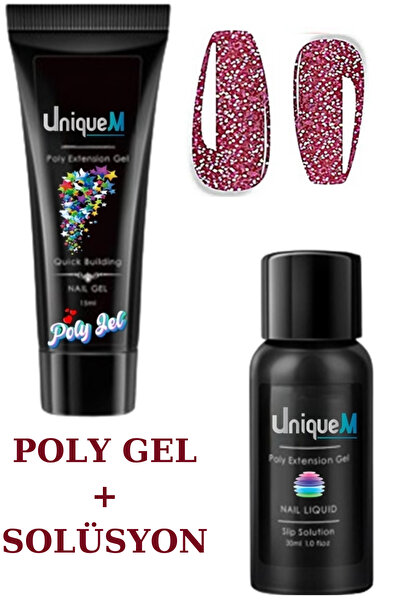 Uniquem Protez Tırnak Jeli Glitter Serisi Polijel Oje ve Polijel Solüsyon Set...