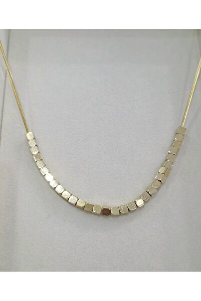 DENİZ KÜP DETAYLI GOLD ÇELİK KOLYE