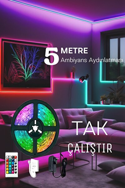 KaraköyOnline Rgb Şerit Led 5 Metre Yapışkanlı Ve Su Geçirmez - Hemen Kullanı...