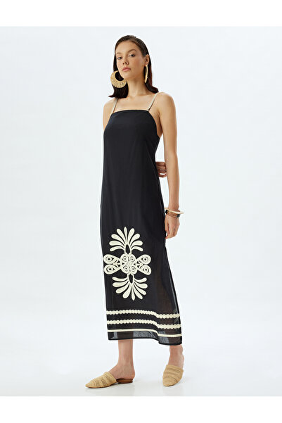 Koton X Melis Ağazat - Дълга рокля без презрамки с етнически мотиви и разрез,...