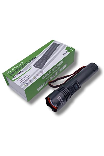 GoldSilver Şarj Edilebilir TG Led Digital Göstergeli El Feneri 1300 Lümen