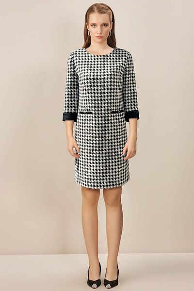 Guitar Colorful Tweed Boat Neck Dress