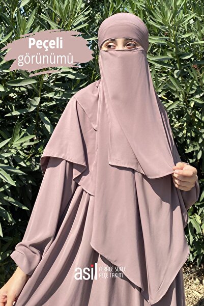 ASİLNUR Σετ Πέπλο Σουφλέ Mink Asil Ferace - Σετ Τριών Τεμαχίων