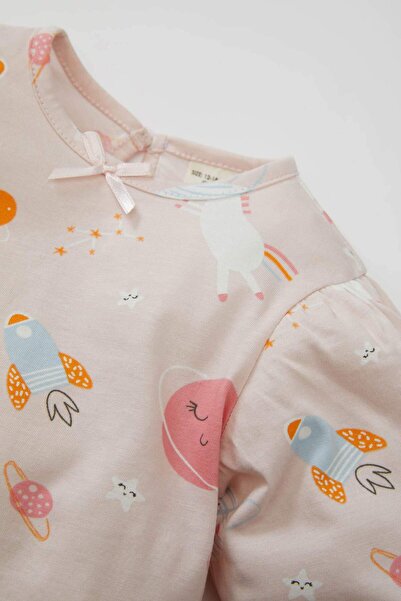 DeFacto DFC - Kız Bebek Desenli Penye Uzun Kollu Pijama Takımı