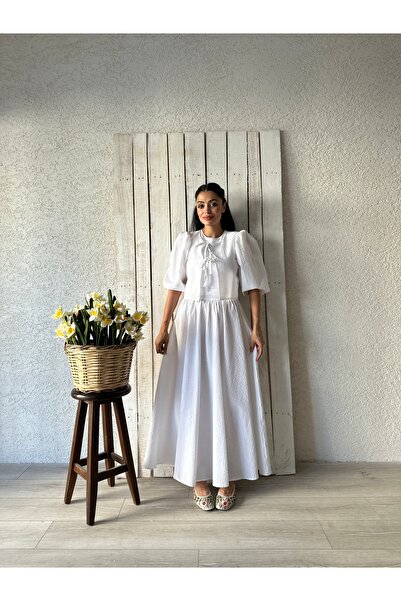 KÜÇÜĞÜM BUTİK Long White Seersucker Skirt-Blouse Set (Bluz-Skirt)