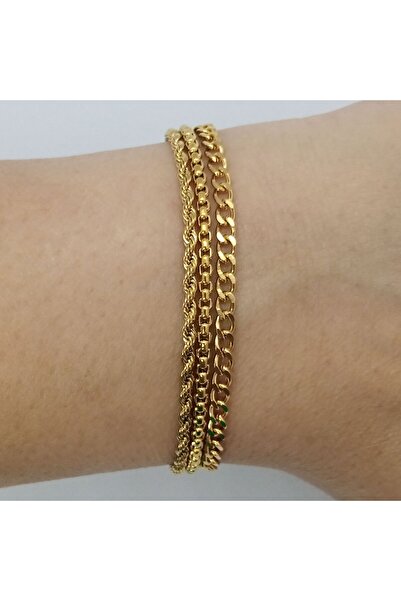 Ödül Moda الصلب الذهب 3 سلسلة سوار